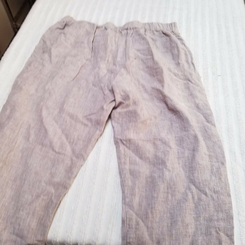 Vivid Womens Large Gray High-Rise Straight Pants Elastic Waist Linen Casual